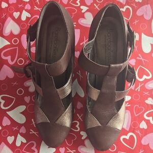 Brown/Gold Women's Wedge Mary Janes Sz. 13